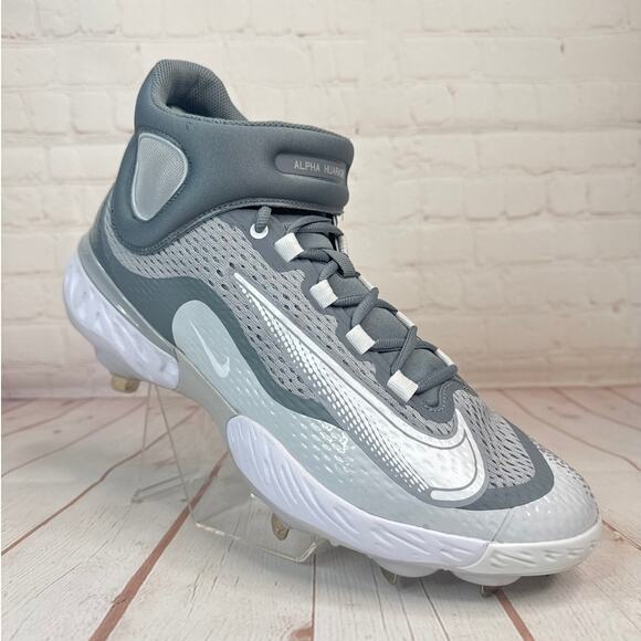 Nike Alpha Huarache Elite 4 Mid Grey Baseball Cleats Mens Size 13 (DJ6520-012) - Picture 1 of 10
